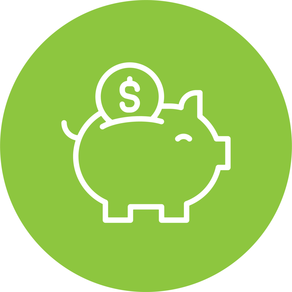 Graphic of a coin going into a piggy bank